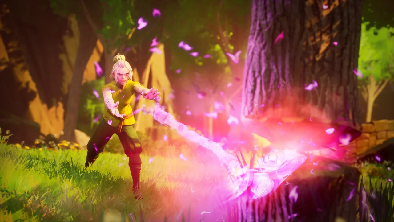 A character using magic to cut a tree